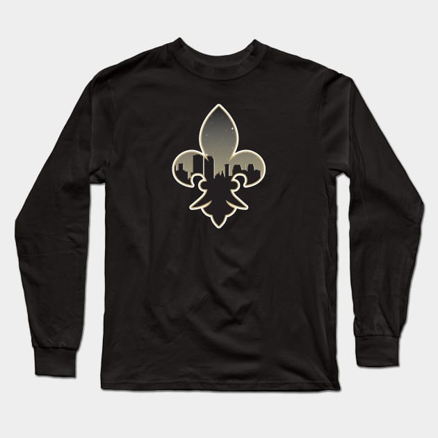 New Orleans Saints Fluer De Lis City Skyline Long Sleeve T-Shirt by stayfrostybro